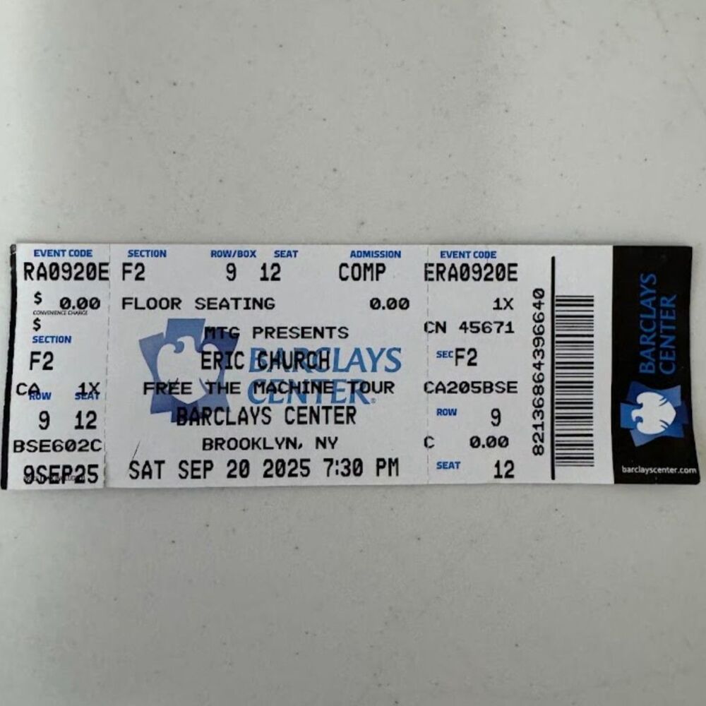 Eric Church 2025 Free the Machine Tour Concert Stub Barclay's NY